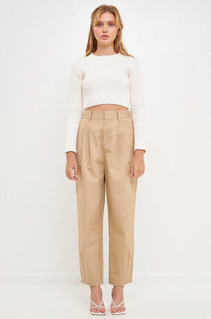 High Waist Pleated Trousers - Beige