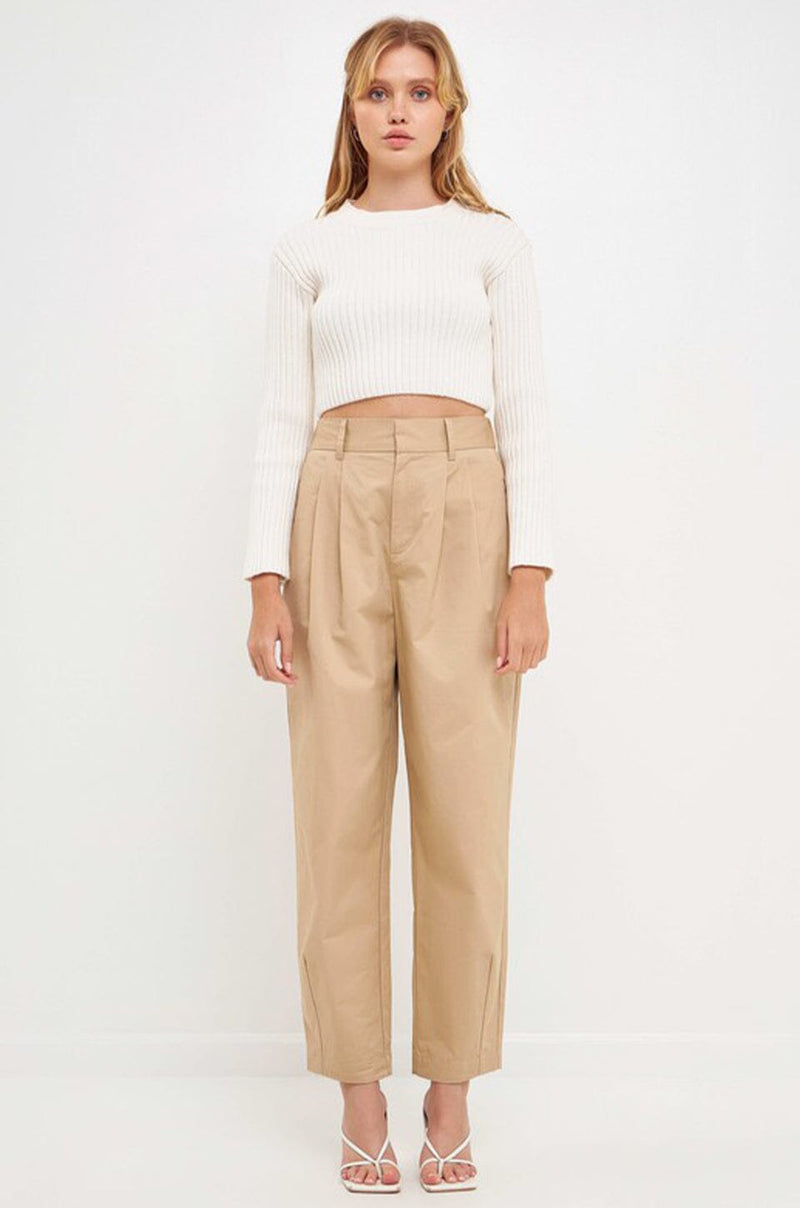 High Waist Pleated Trousers - Beige