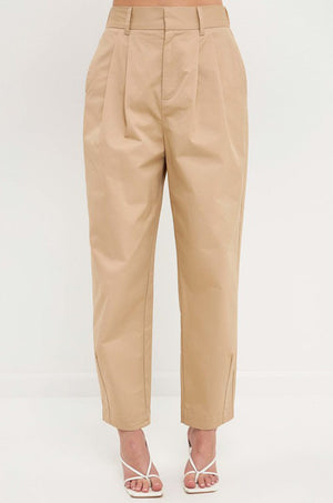 High Waist Pleated Trousers - Beige