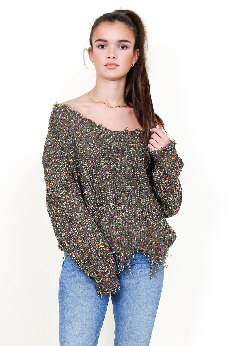 Confetti Fun Sweater - Olive
