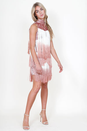 ALEXIS | Mayla Blush Fringe Dress