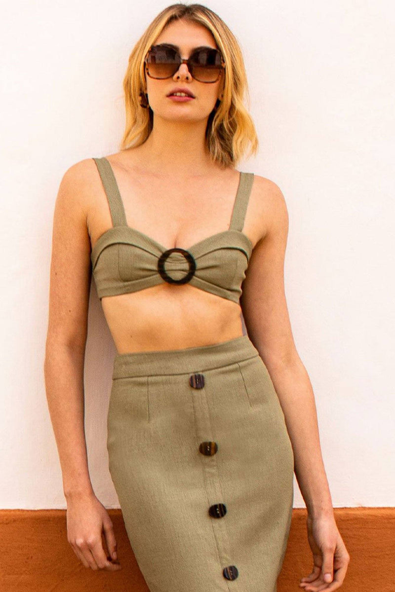 PATBO | Bustier Linen Khaki Top