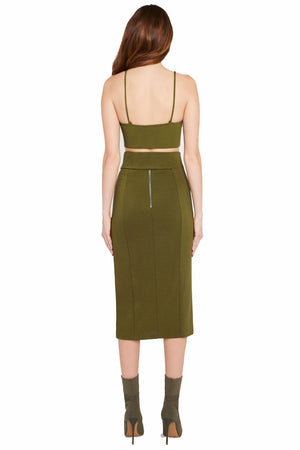 ALICE + OLIVIA | Riva Slit Midi Skirt - Olive