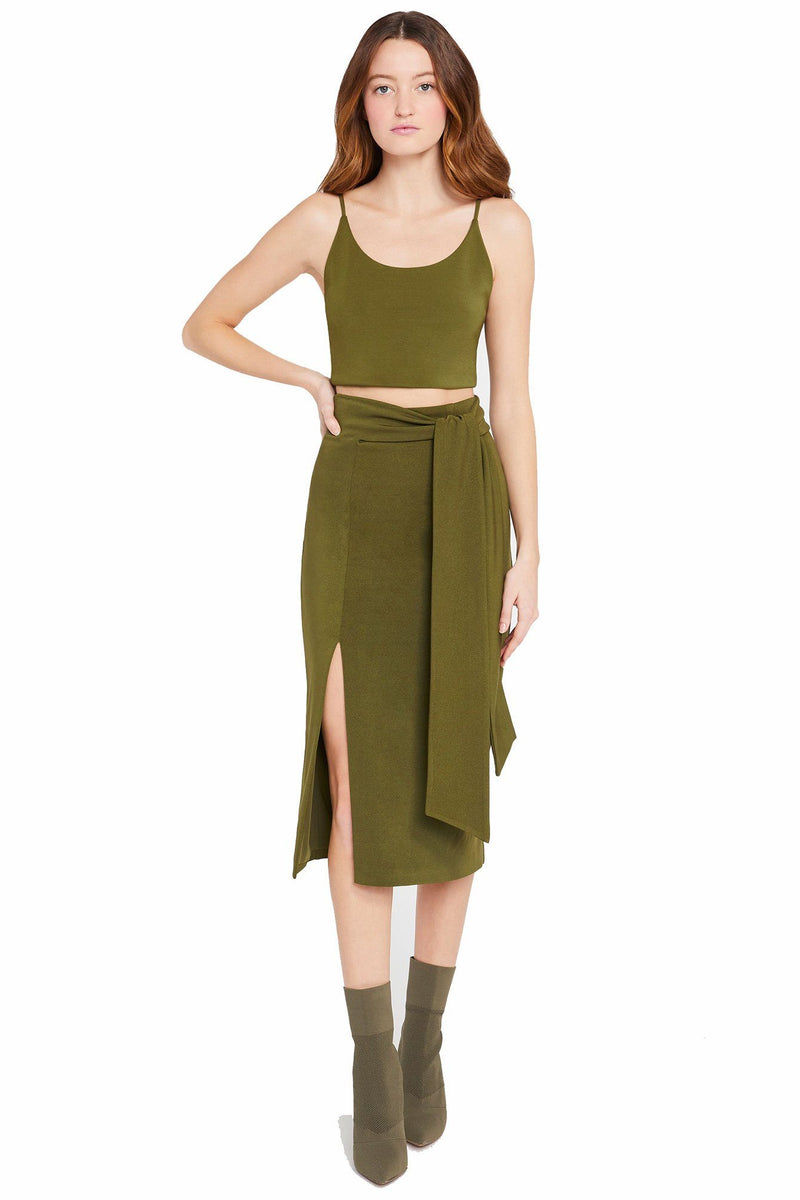 ALICE + OLIVIA | Riva Slit Midi Skirt - Olive