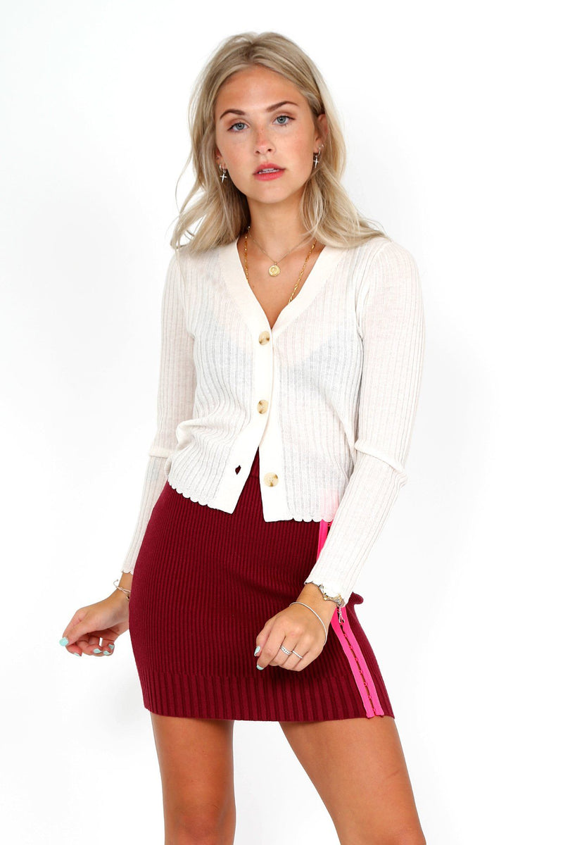 FOR LOVE & LEMONS | Paige Hook & Eye Knit Skirt - Berry