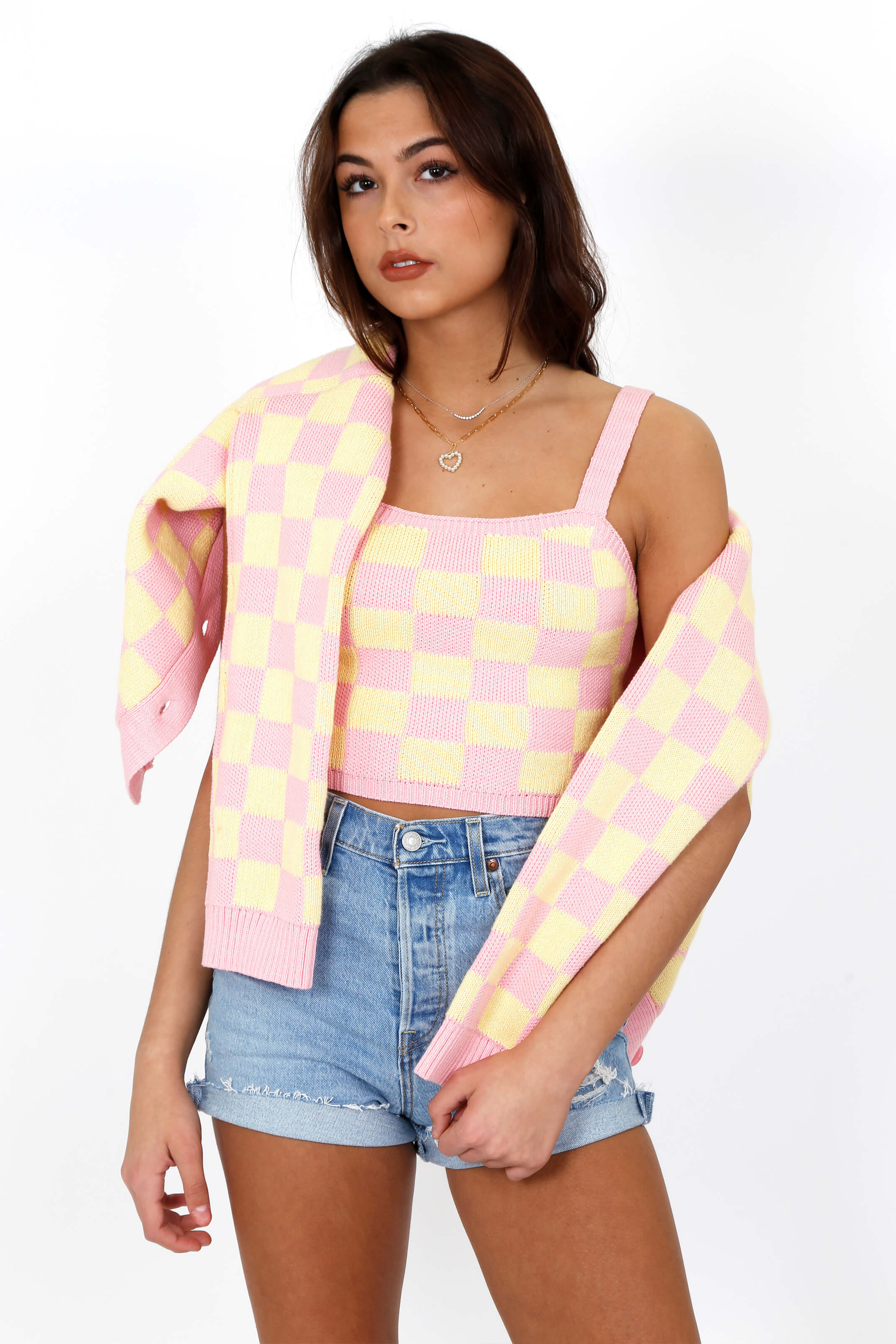 KEEP IT IN CHECK KNIT CROP CAMI | PINK/YELLOW – Scarlet Clothing