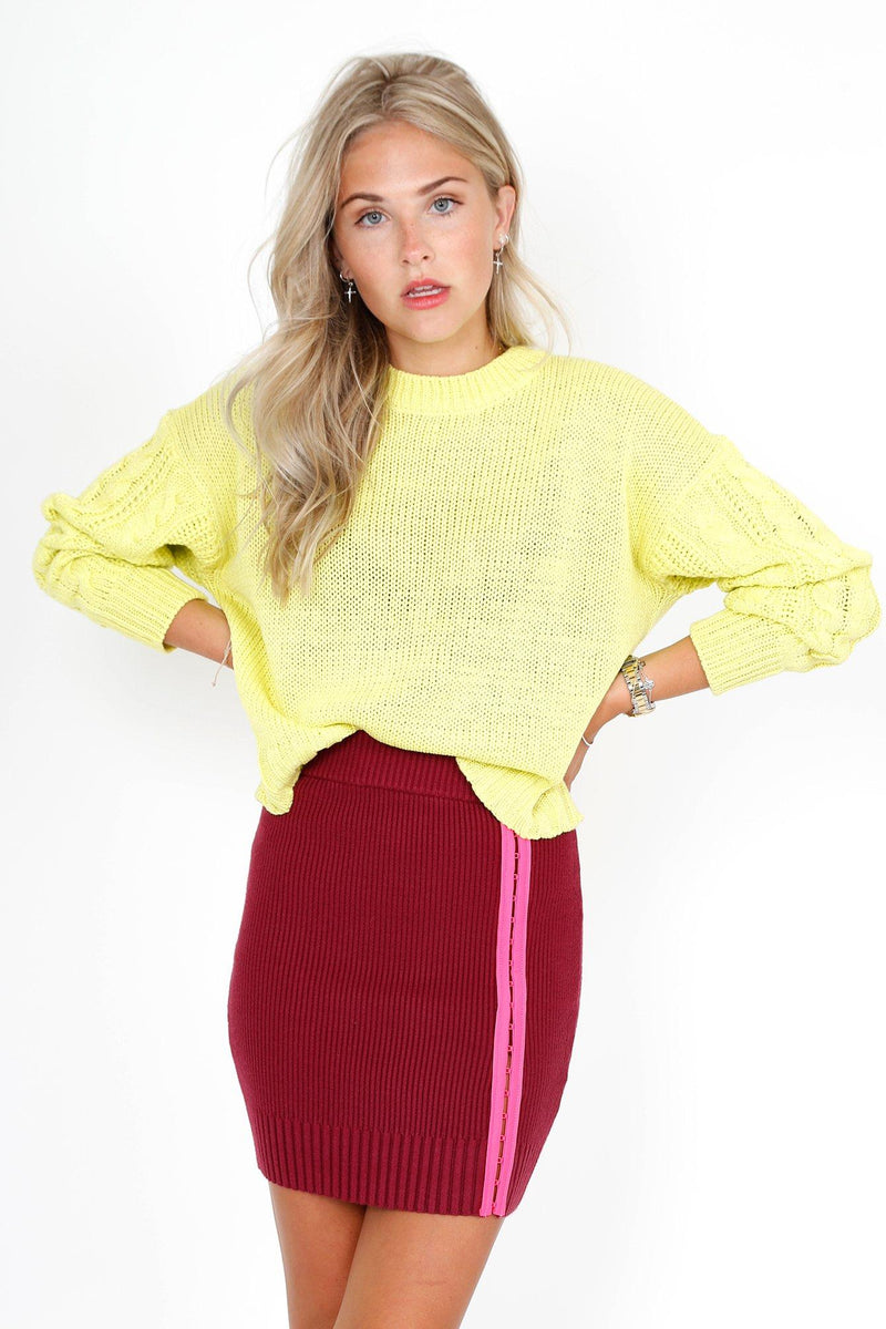 FOR LOVE & LEMONS | Paige Hook & Eye Knit Skirt - Berry