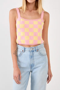 KEEP IT IN CHECK KNIT CROP CAMI | PINK/YELLOW